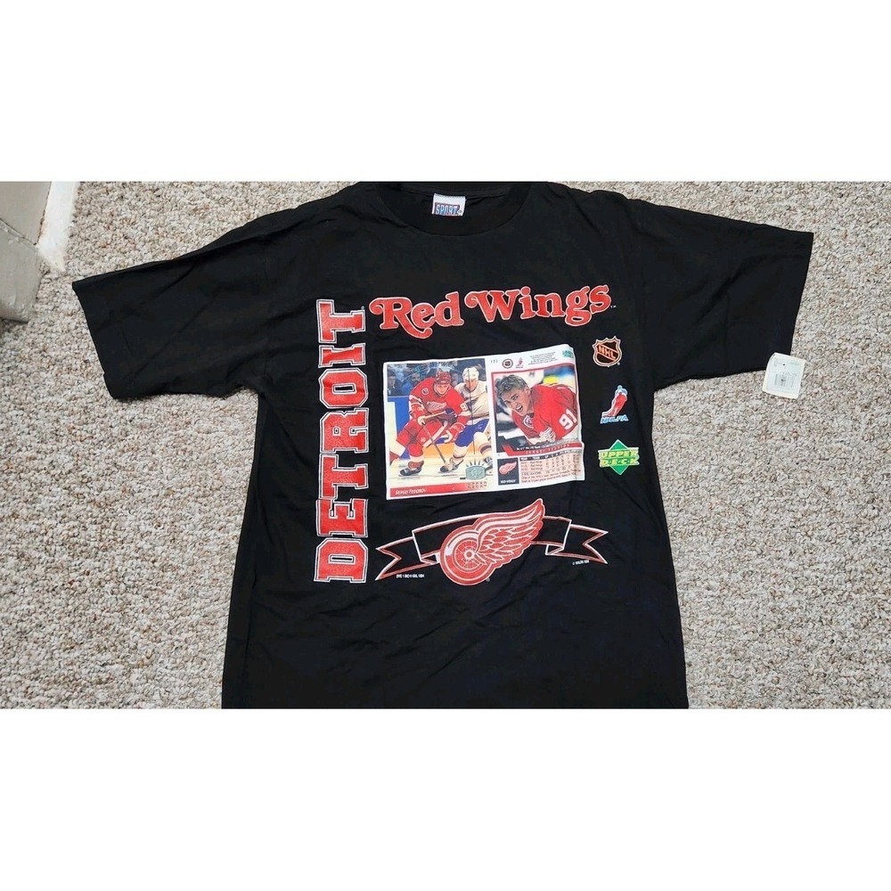 VTG 1994 SPORT ATTACK Fedorov RED‎ WINGS NHL HOCKEY SHIRT L Upper Deck Cards NWT